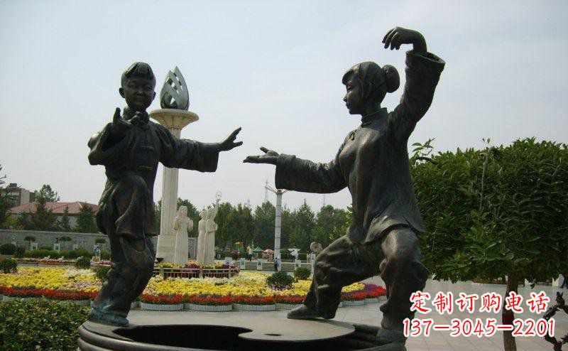 达州公园练太极拳的人物小品铜雕