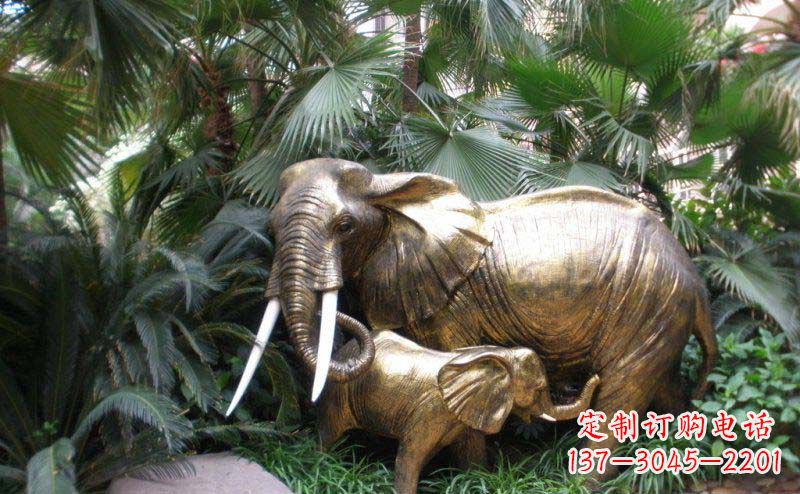 达州公园母子大象动物铜雕