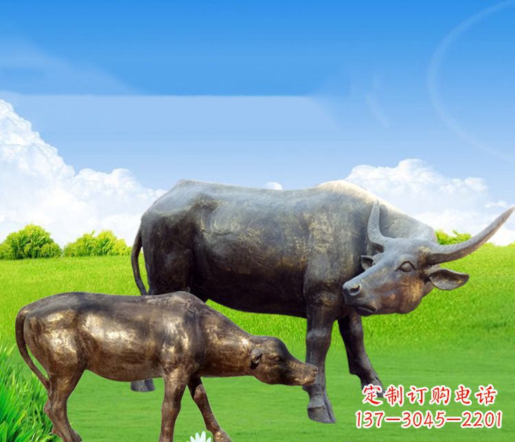 达州公园母子黄牛铜雕