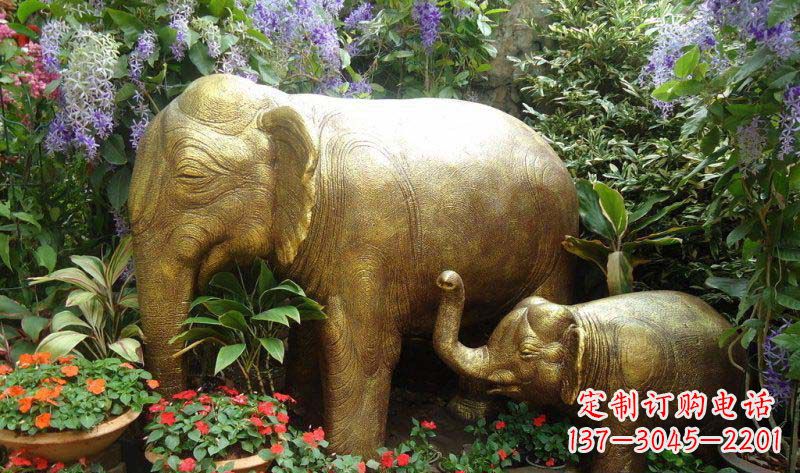 达州公园母子象动物铜雕 (2)