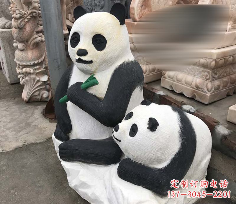 达州公园母子熊猫石雕