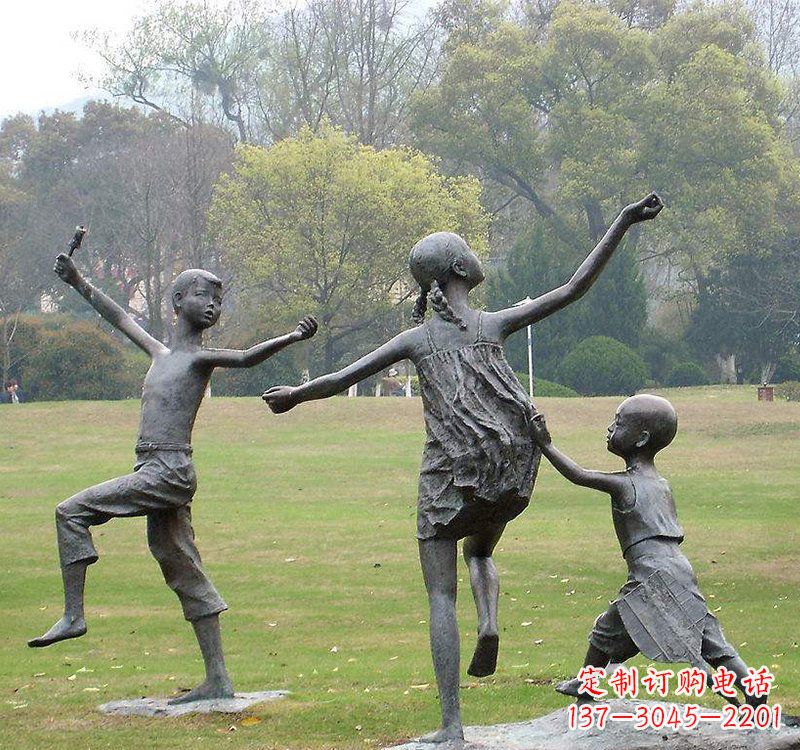 达州公园人物放风筝的儿童铜雕