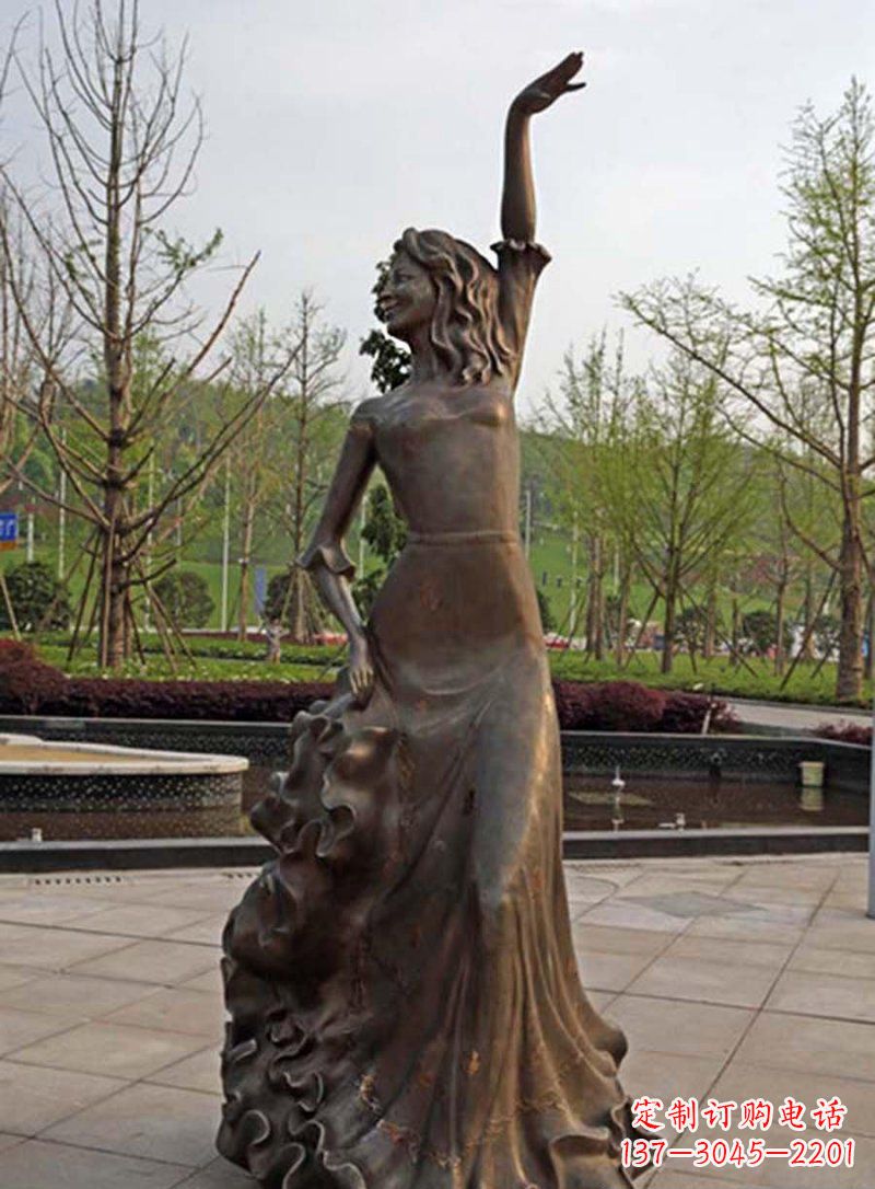 达州公园跳舞的女孩人物铜雕