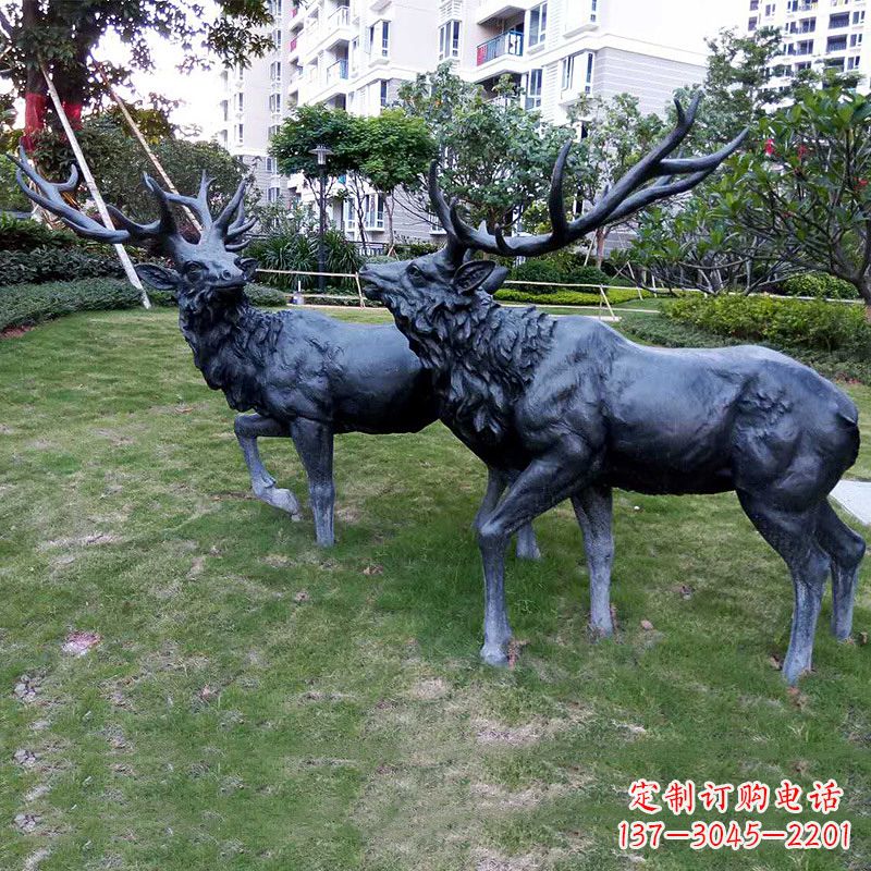达州公园铜雕公鹿草坪动物雕塑