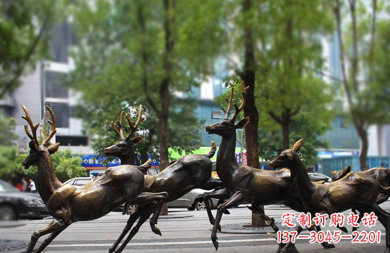 达州艺术精美的铜雕群鹿动物雕塑