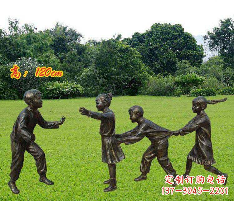 达州公园玩老鹰捉小鸡的儿童小品铜雕 (2)