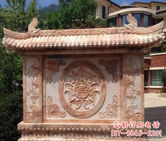 达州中领雕塑-公园晚霞红蝙蝠竹子石影壁雕塑