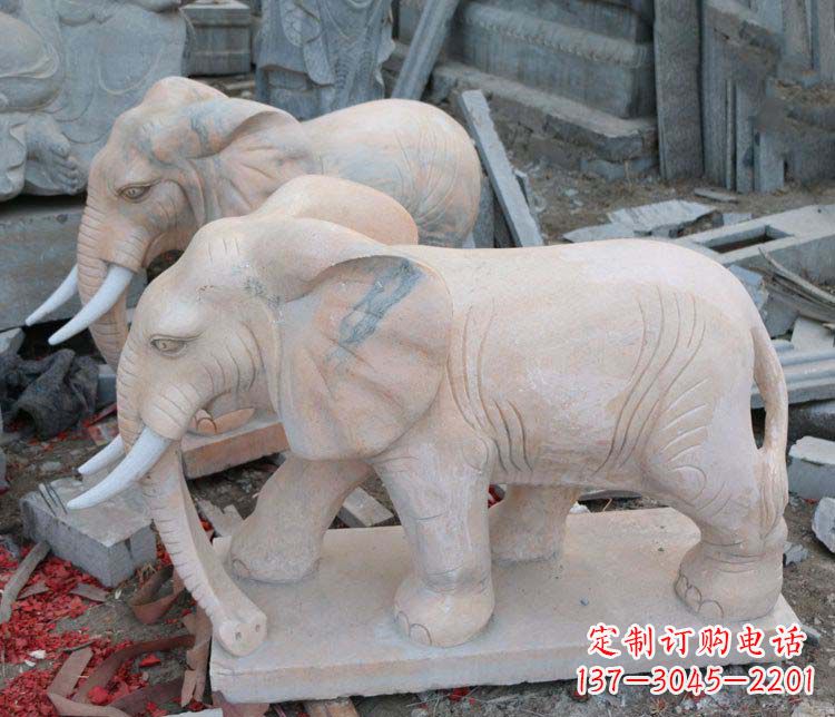 达州雕刻出令人感动的那头大象定制公园晚霞红大象动物石雕