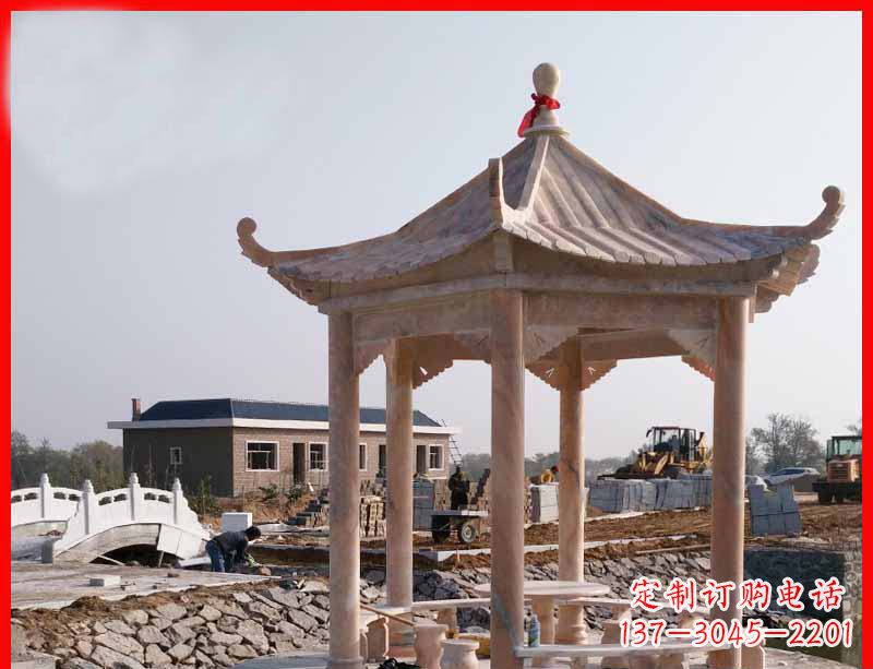 达州红六角石凉亭雕塑