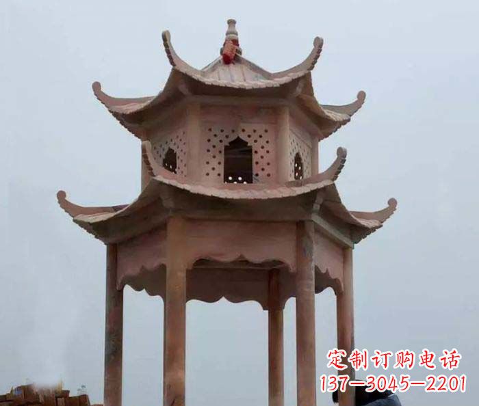 达州中领雕塑双层六角石雕凉亭