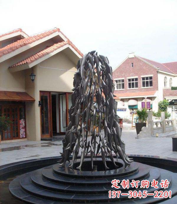 达州欢乐鱼群,喷泉铜雕