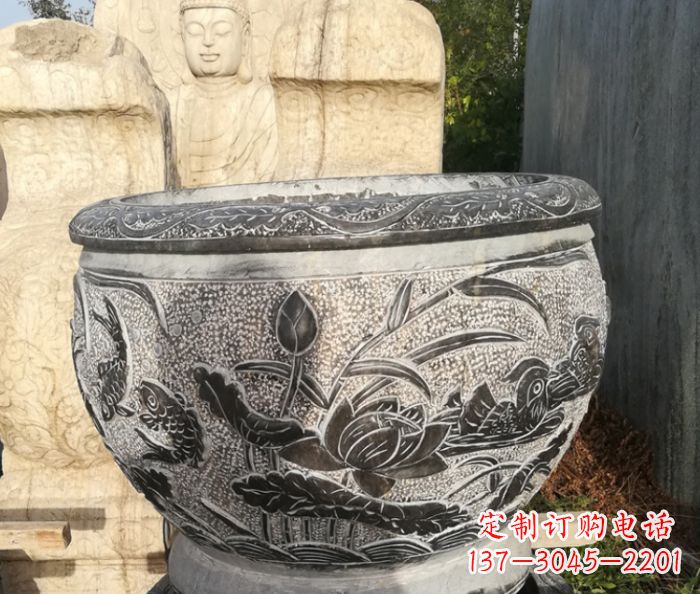 达州室内装饰用鸳鸯荷花浮雕水缸