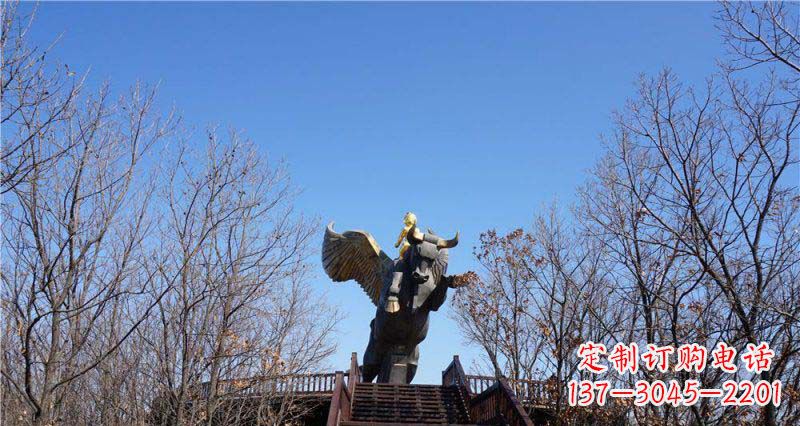 达州精美铜雕雕塑——可爱小男孩站在飞牛上