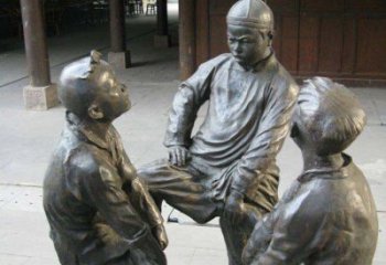达州铜雕男孩斗鸡小品雕塑