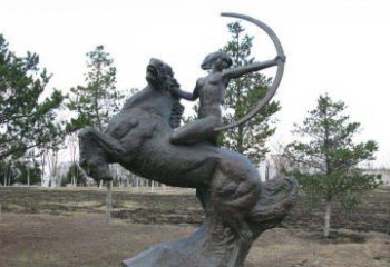 达州公园骑马女人射箭铜雕