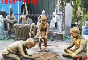 达州铜质童趣儿童下棋雕塑