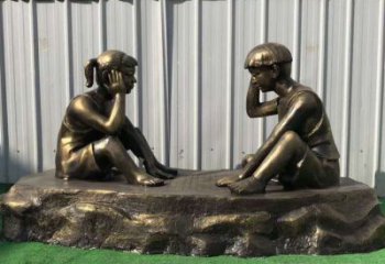 达州儿童雕塑-铜雕下棋展示精美的艺术