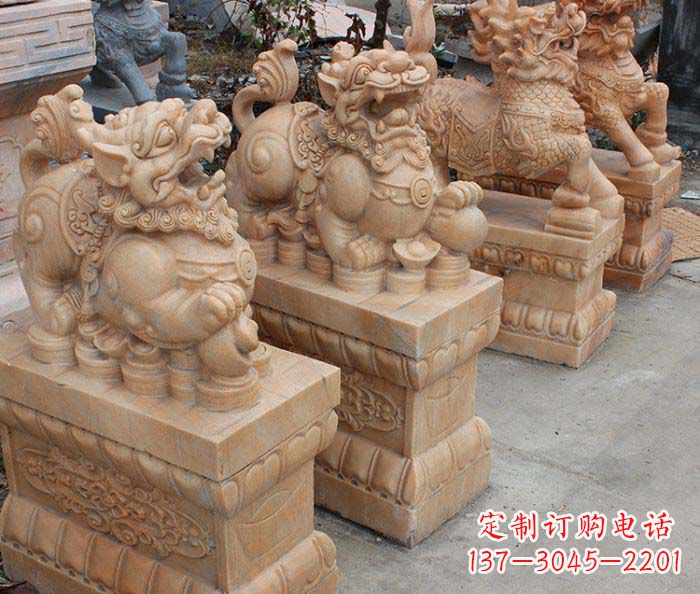 达州中领雕塑-古代神兽晚霞红貔貅石雕