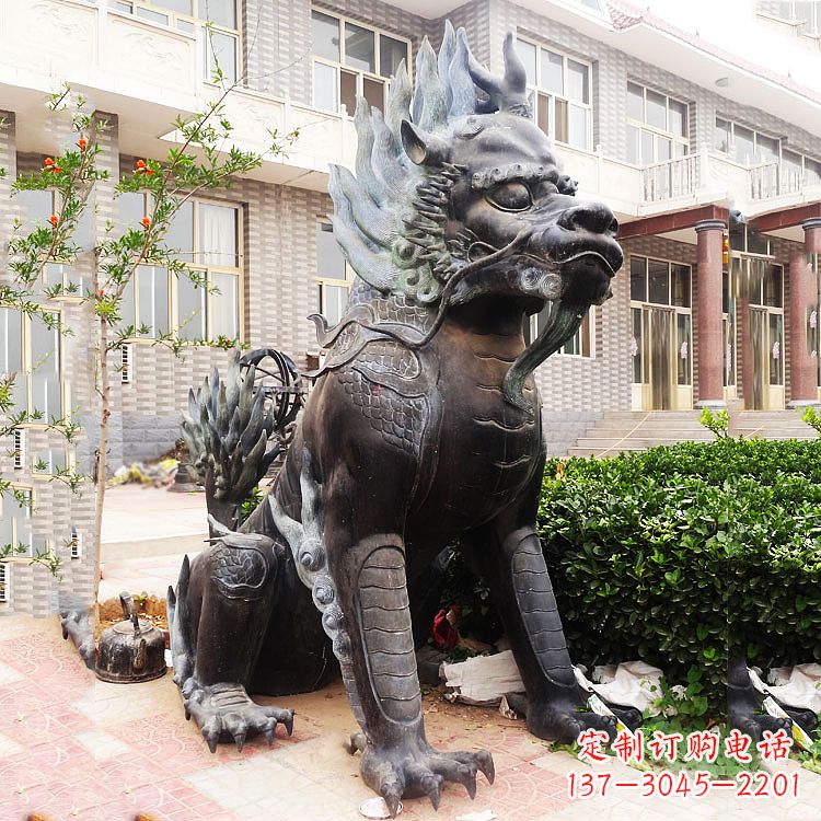 达州古铜色镇宅铜麒麟雕塑,精美绝伦!
