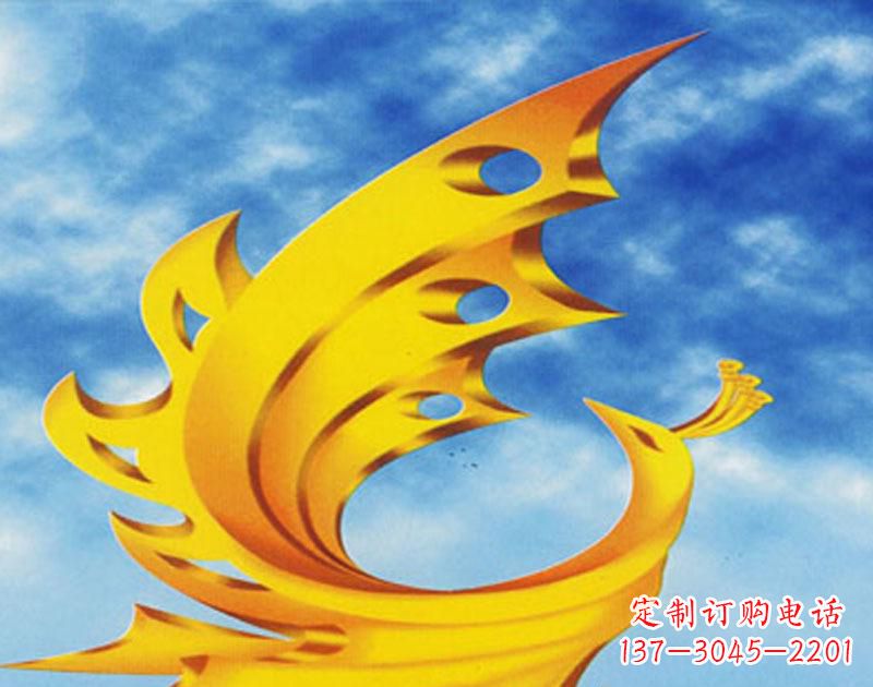 达州广场摆u需i高金色的凤凰雕塑