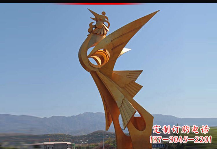 达州广场不锈钢抽象凤凰雕塑11
