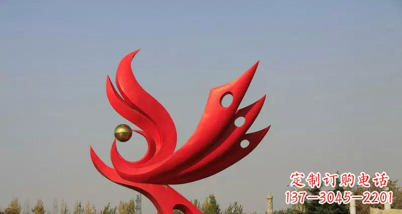 达州广场不锈钢抽象凤凰凤临宝地雕塑