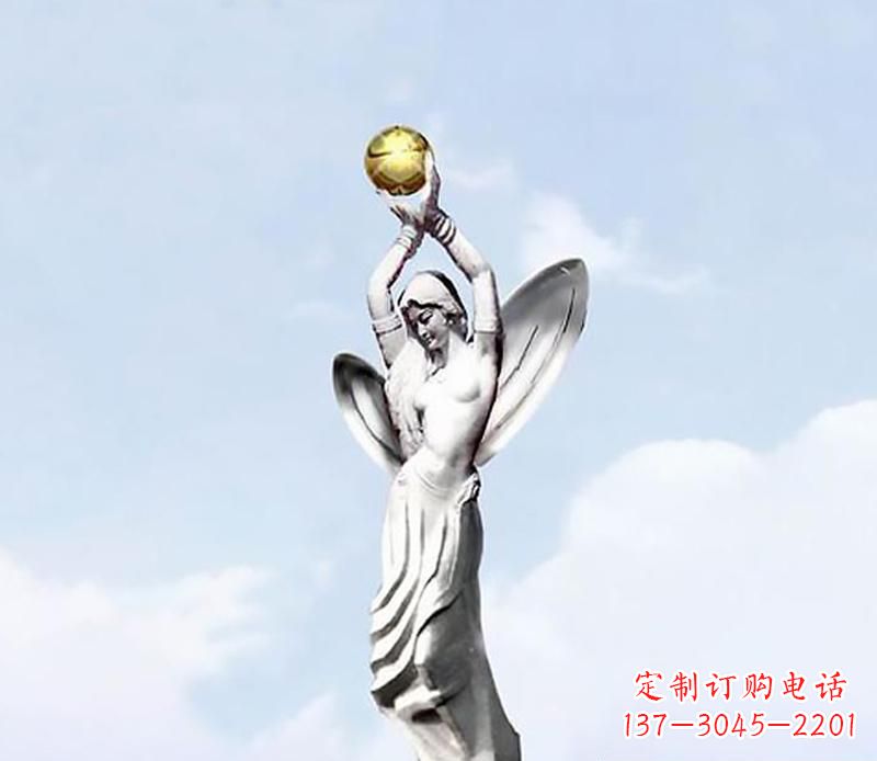 达州精美的不锈钢女人双手捧球雕塑