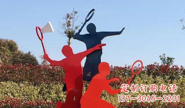 达州广场不锈钢打羽毛球雕塑 (2)