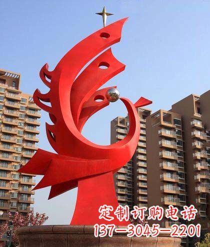 达州广场不锈钢凤凰明珠抽象雕塑