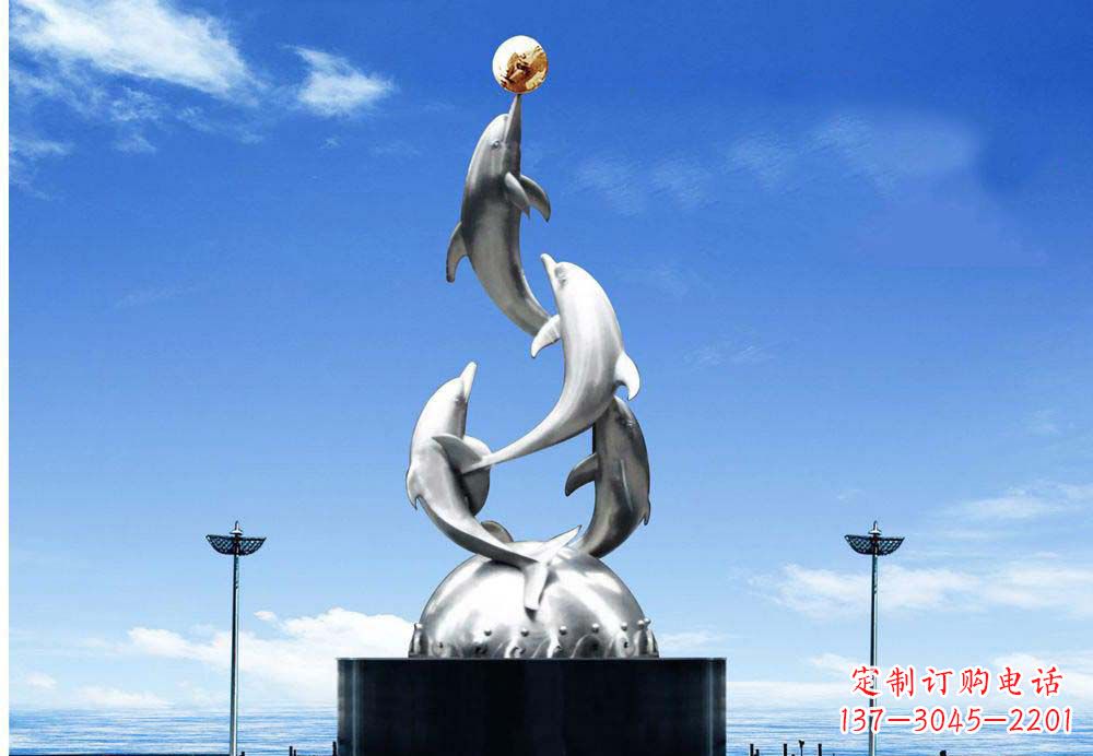 达州中领雕塑海豚顶球雕塑