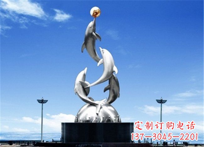 达州广场不锈钢海豚欢腾动物雕塑