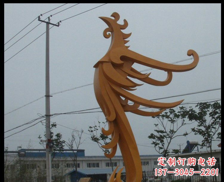 达州新中式风格不锈钢金色凤凰雕塑