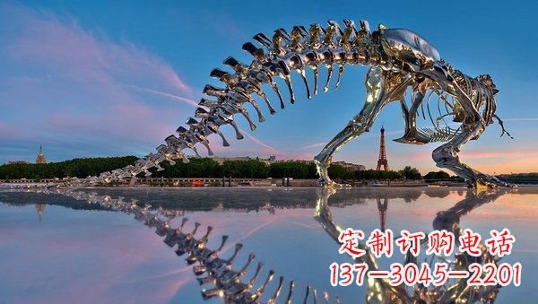 达州魅力无穷的不锈钢恐龙骨架雕塑