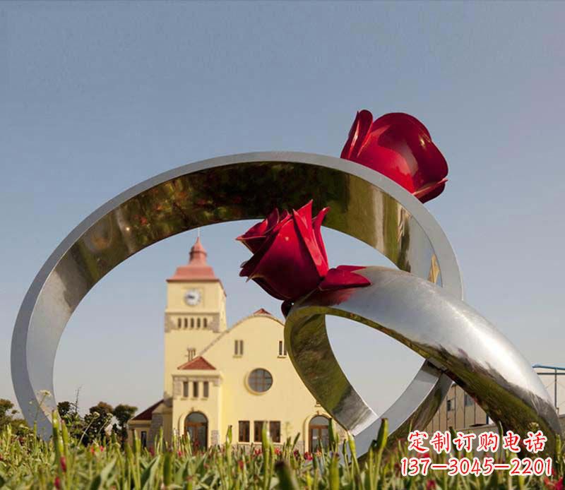 达州中领雕塑:风格独特的不锈钢玫瑰戒指雕塑
