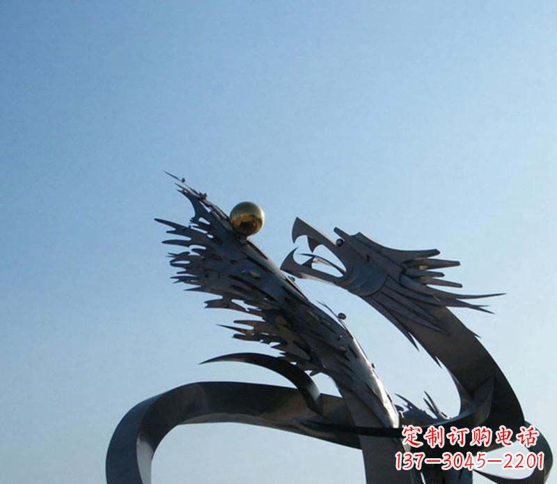 达州广场不锈钢盘龙吞球抽象雕塑