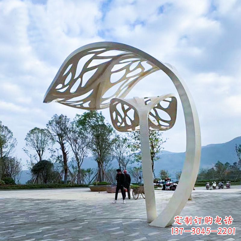 达州广场大型不锈钢抽象树叶雕塑