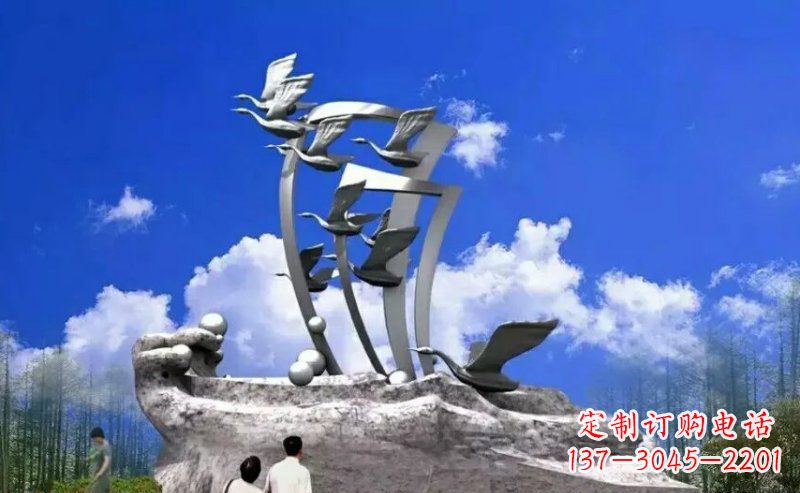 达州中领雕塑:大雁不锈钢雕塑,质感优雅