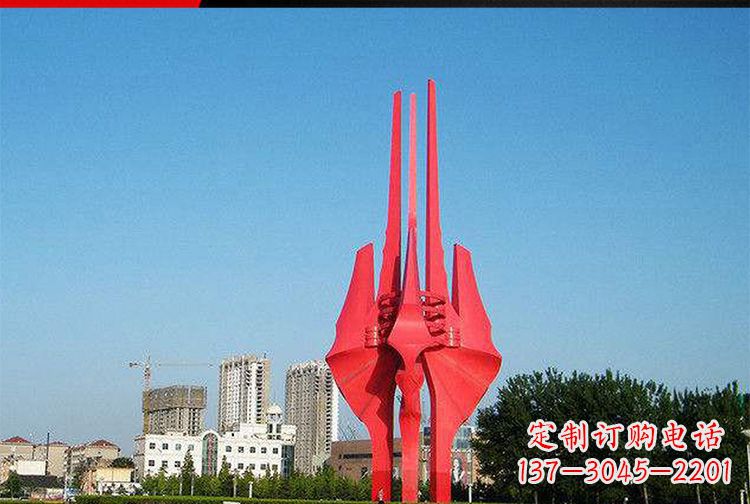 达州中领雕塑红色不锈钢树叶雕塑