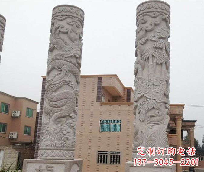 达州广场景观大理石12生肖龙柱石雕 (2)
