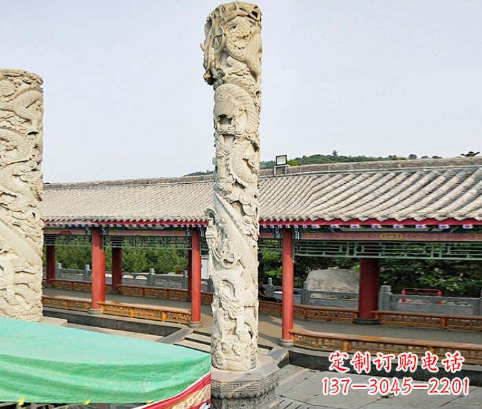 达州广场景观大理石龙柱石雕 (2)