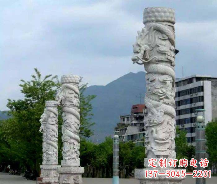 达州广场景观大理石龙柱石雕 (3)