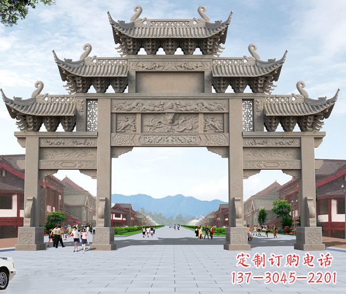 达州以大理石石雕装饰的精美牌楼雕塑