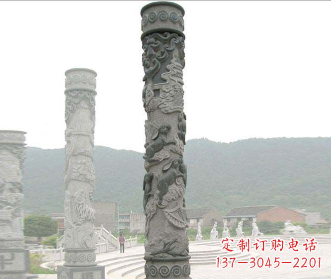 达州广场景观仿古12生肖石柱