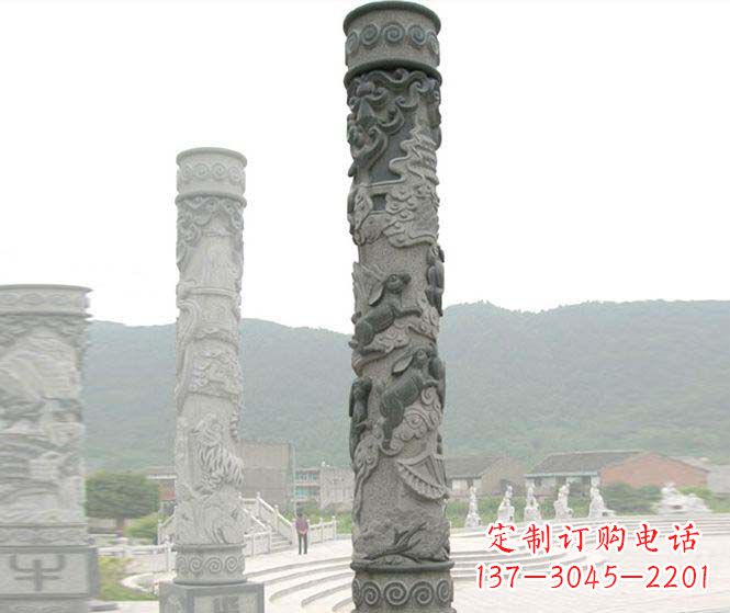达州广场景观仿古12生肖石柱 (2)