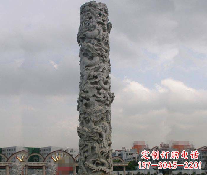 达州精美仿古盘龙柱石雕