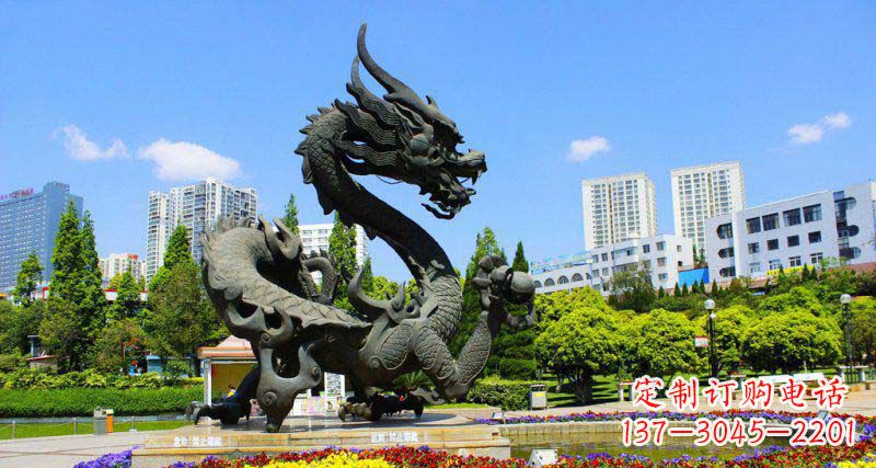 达州广场龙戏珠景观铜雕