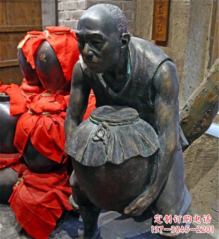 达州铜质老人抱酒图案雕塑