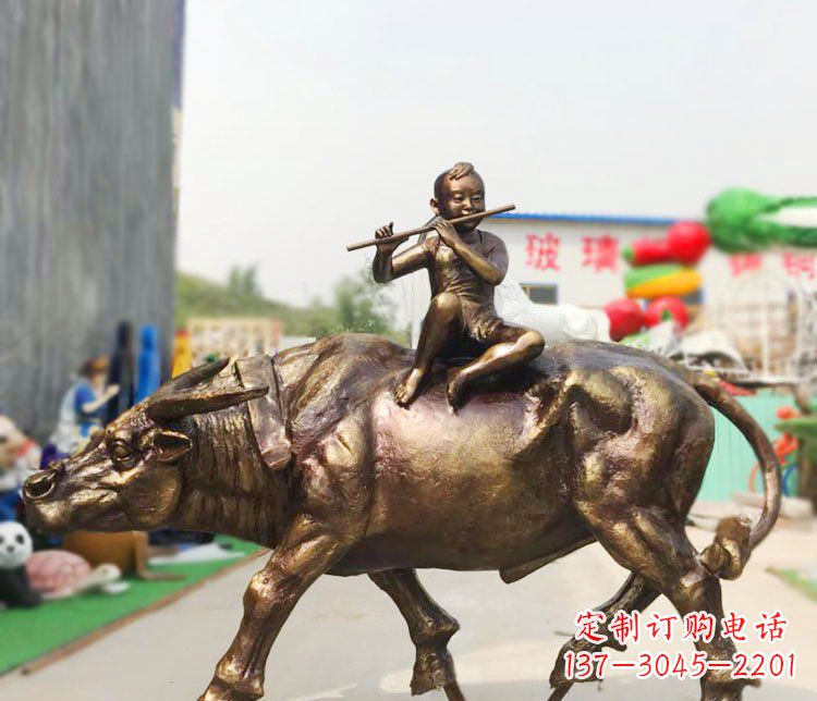 达州广场铜雕牧童吹笛动物雕塑
