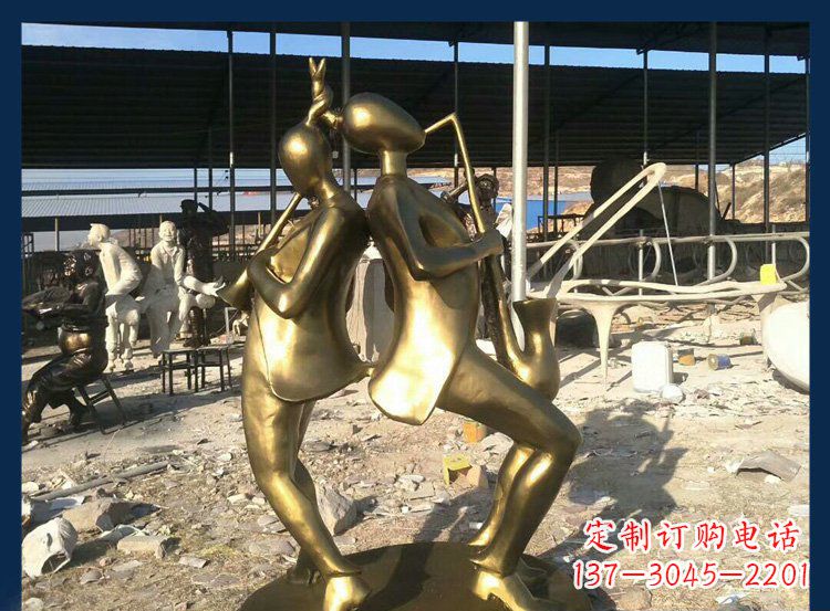 达州广场铜雕贴金吹萨克斯人物雕塑