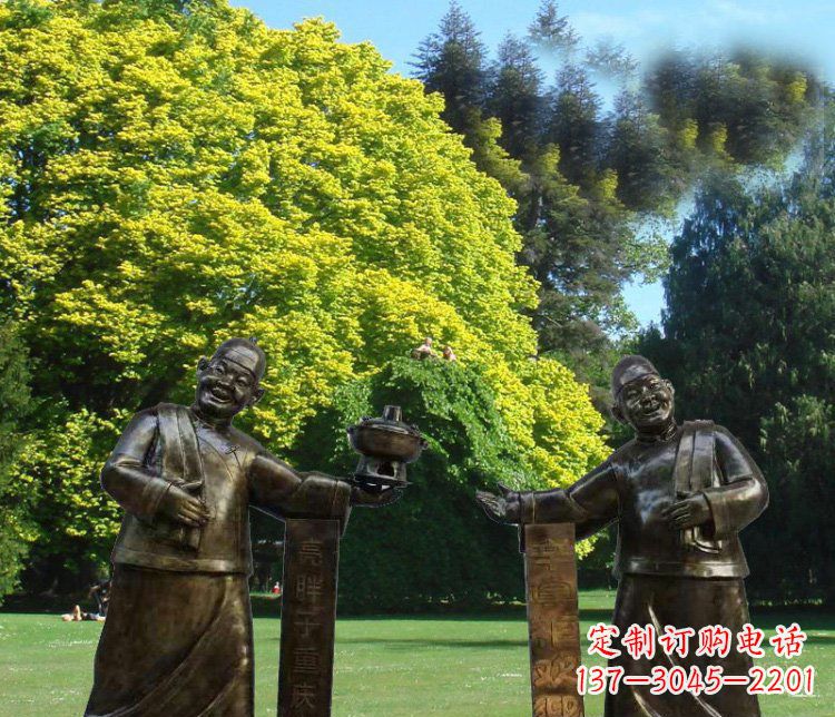 达州广场铜雕重庆火锅店小二小品人物雕塑